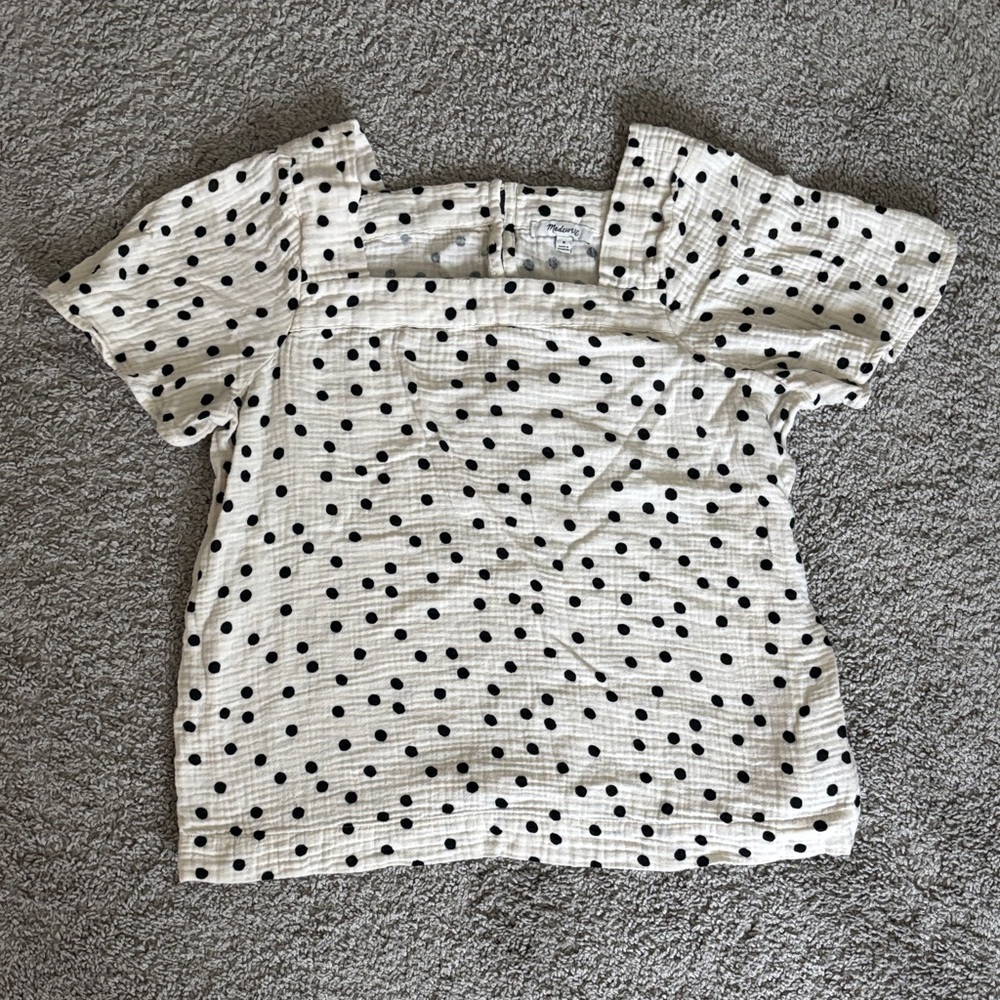Madewell Size M Cream Polka Dot Blouse with Button Detail